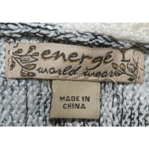 Energe World Wear Ladies Gray White Cardigan Sweater SZ L Open Front Lace LS - Picture 11 of 12